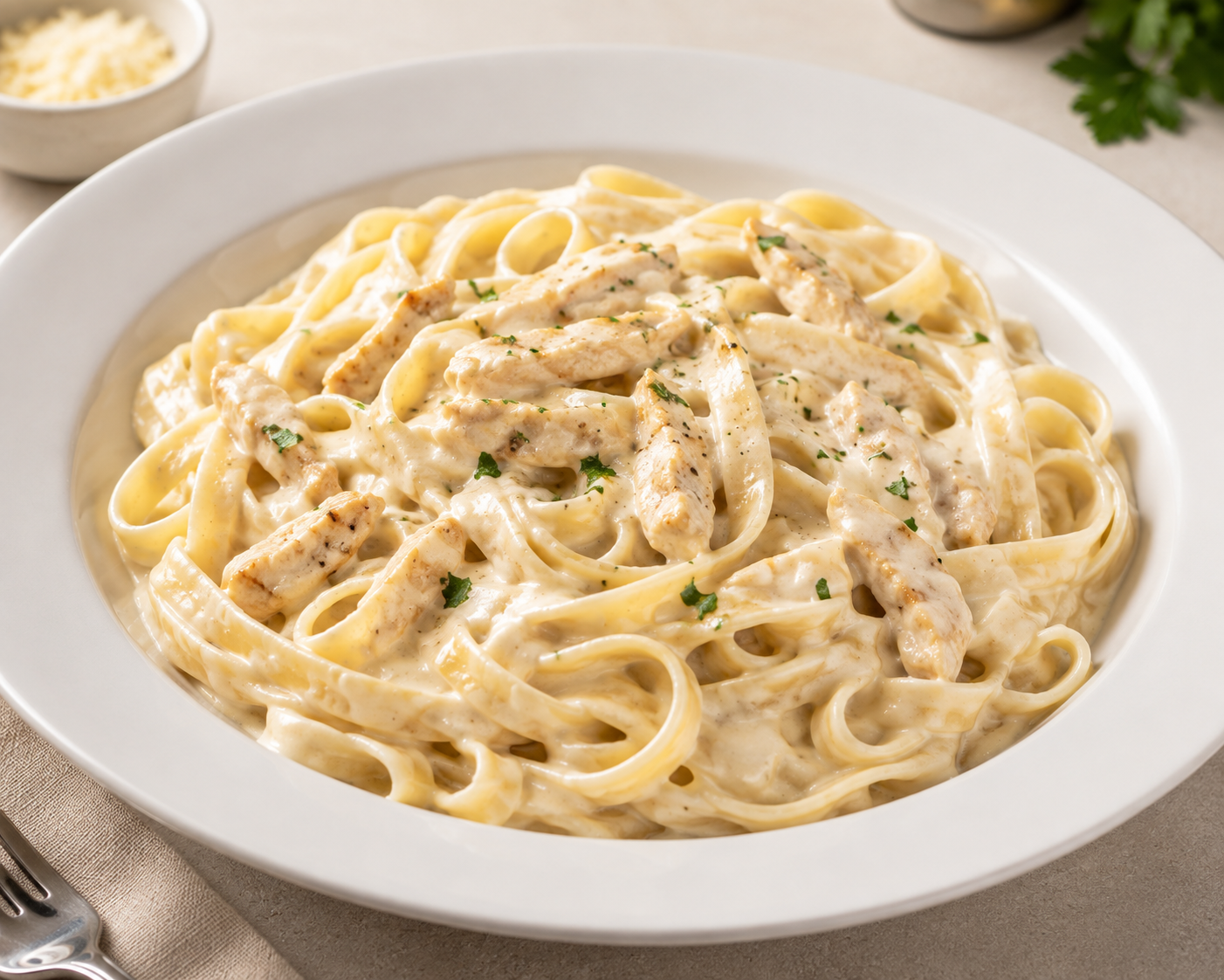 Chicken Alfredo Pasta.